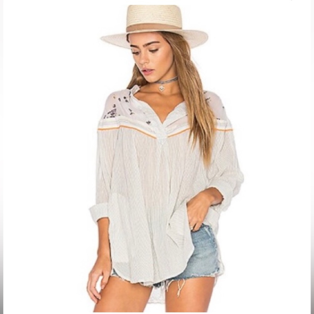Free People White Button-Up Blouse
